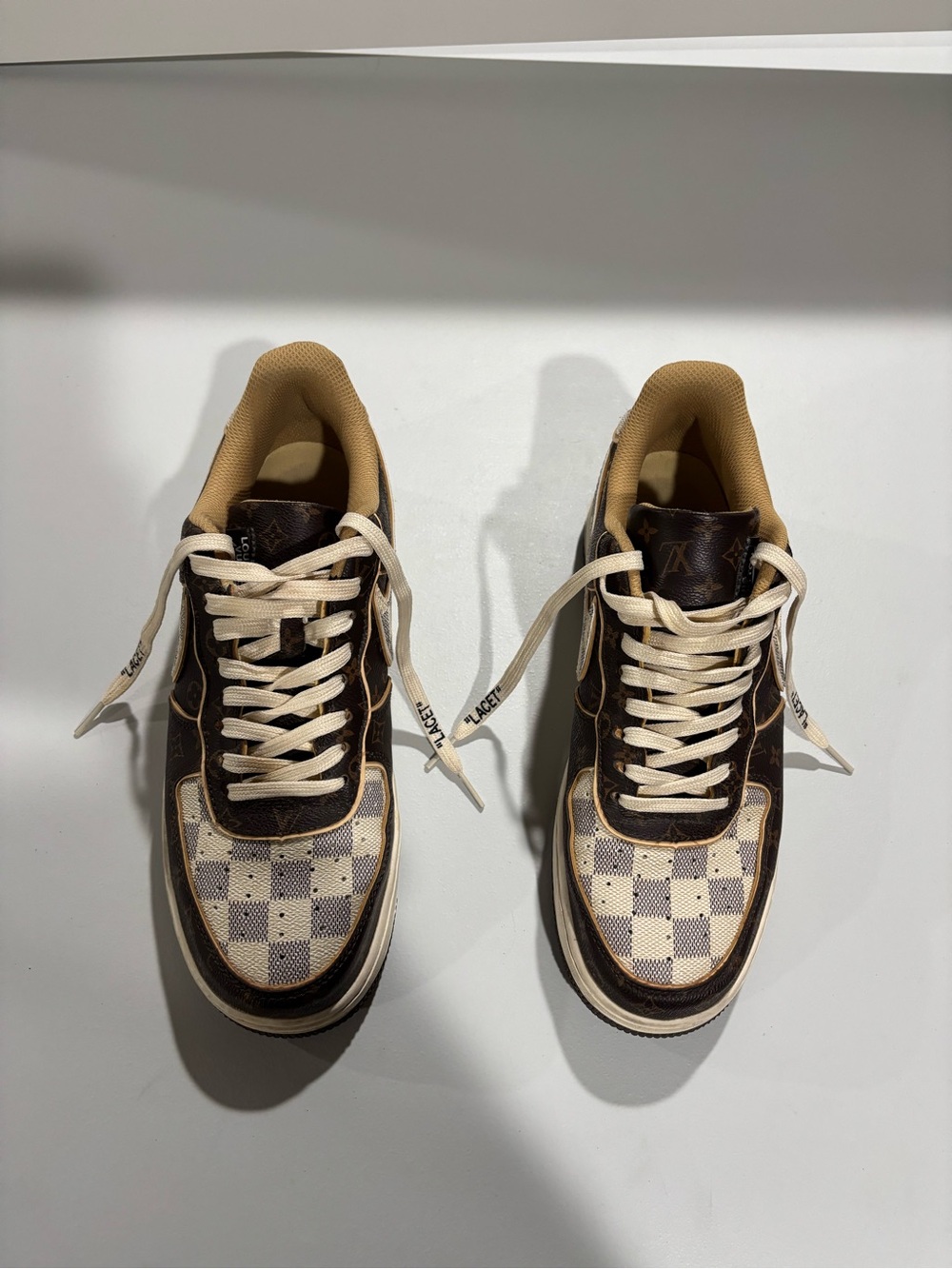 Men's Brown and Cream Checkerboard Fashion Nike Sneakers
